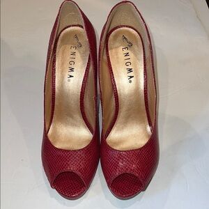 ENIGMA - Women's Red Peep Toe Platform Heels